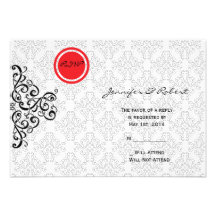 Carte noire et rouge moderne de réponse de mariage invitation