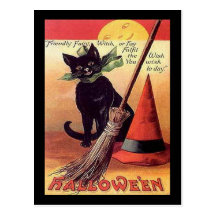 Carte noire vintage de chat de Halloween Cartes Postales