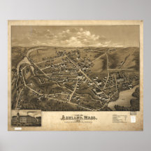 Carte panoramique antique d'Ashland le Massachuset Affiches