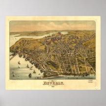 Carte panoramique antique de Beverly le Massachuse Posters