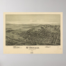 Carte panoramique antique de McDonald Pennsylvanie Affiches