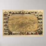 Carte panoramique de Fresno la Californie 1901 Posters