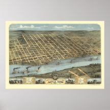 Carte panoramique de Little Rock, Arkansas - 1871 Posters