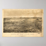 Carte panoramique de San Jose la Californie 1869 Affiches