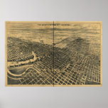 Carte panoramique de Stockton la Californie 1895 Posters
