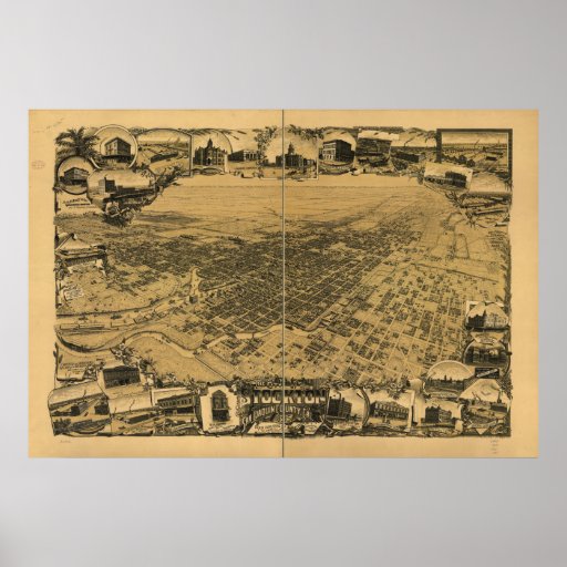 Carte panoramique de Stockton la Californie 1895 Affiche