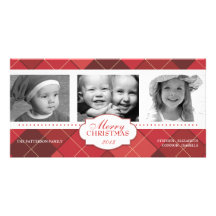 Carte photo à motifs de losanges rouge de vacances photocarte customisée