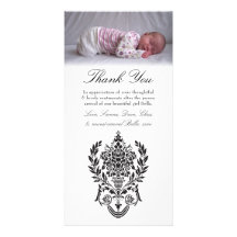 Carte photo baroque blanc noir de bébé de note de  cartes de vœux avec photo
