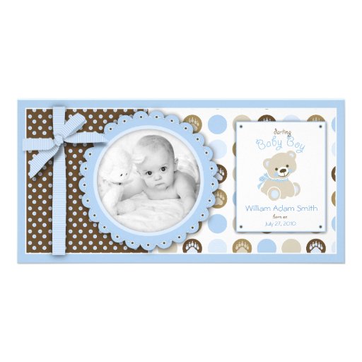 Carte photo bienvenu de garçon d'ours modèle pour photocarte