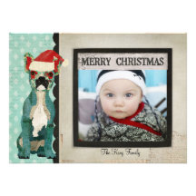 Carte photo bleu de Noël de bouledogue français Invitations Personnalisables