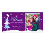 Carte photo moderne 8x4 de Noël de Noël de pourpre photocartes