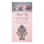 Carte photo rose baroque de bébé de note de Merci Photocarte Customisée