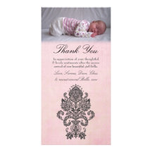 Carte photo rose baroque de bébé de note de Merci Photocarte Customisée