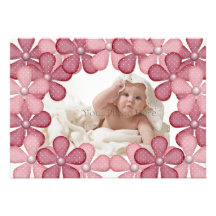 Carte photo rose de frontière de fleur cartons d'invitation personnalisés