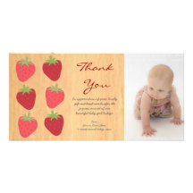 Carte photo rouge de Merci de bébé de fraises Cartes De Vœux Avec Photo