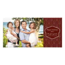 Carte photo rouge élégant de damassé cartes de vœux avec photo