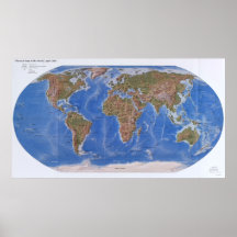 Carte physique du monde, avril 2007 affiche