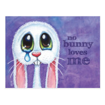 Carte postale blanche isolée triste de lapin