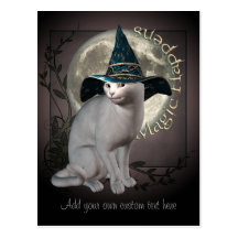Carte postale blanche magique de chat