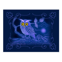 Carte postale bleue d'art de hibou