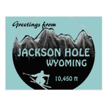 Carte postale bleue d'art de ski de Jackson Hole W
