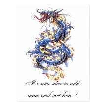 Carte postale bleue orientale fraîche de dragon