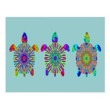 Carte postale colorée de trois tortues