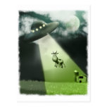 Carte postale comique d'abduction de vache à UFO