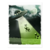 Carte postale comique d'abduction de vache à UFO