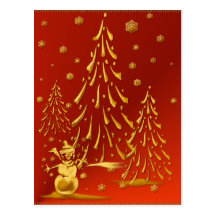 Carte postale d'arbre de bonhomme de neige et de N