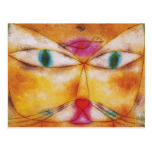 Carte postale d'art de chat : Chat et oiseau par P