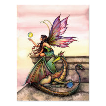 Carte postale d'art de dragon et de fée par l'aqua
