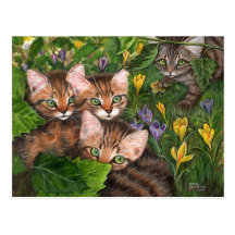 Carte postale de crocus de 4 chatons