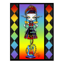 Carte postale de Fae d'arc-en-ciel de Psychobilly 