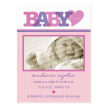 Carte postale de faire-part de naissance de rose d