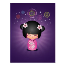 Carte postale de feux d'artifice de Kokeshi Cutie