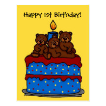 carte postale de gâteau d'anniversaire d'ours de t