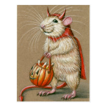 Carte postale de Halloween de diable de rat