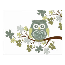 Carte postale de hibou d'arbre de polka