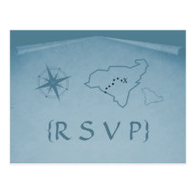 Carte postale de la carte RSVP de trésor, bleue