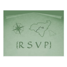 Carte postale de la carte RSVP de trésor, verte