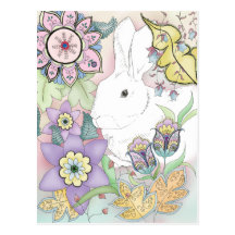 Carte postale de lapin de jardin de coucher du sol
