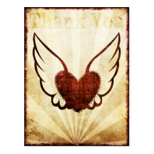 Carte postale de Merci de coeur à ailes par tatoua