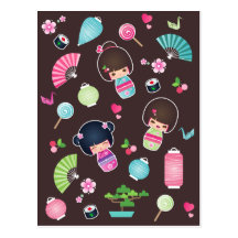 Carte postale de motif de Kokeshi