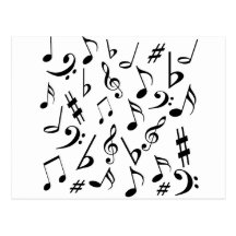 Carte postale de notes musicales - blanc et noir