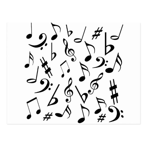 Carte postale de notes musicales - blanc et noir