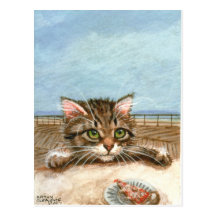 Carte postale de plage de pizza de chat de chaton