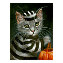Carte postale de prisonnier de Halloween de chat t