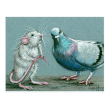 Carte postale de rat et de pigeon