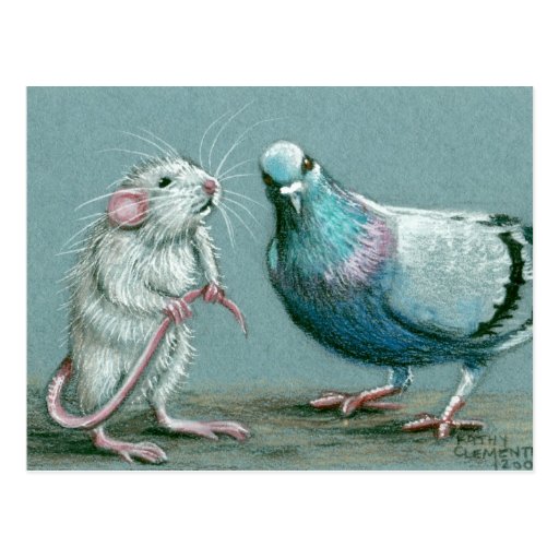Carte postale de rat et de pigeon